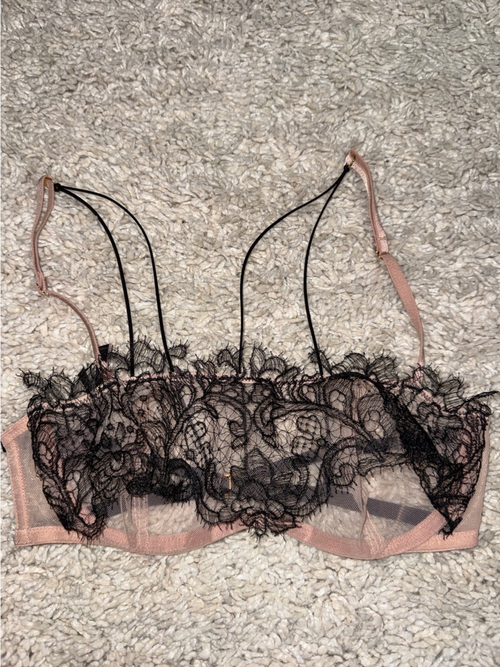 Victoria's Secret Sheer Lace Bralette in Blush and Black